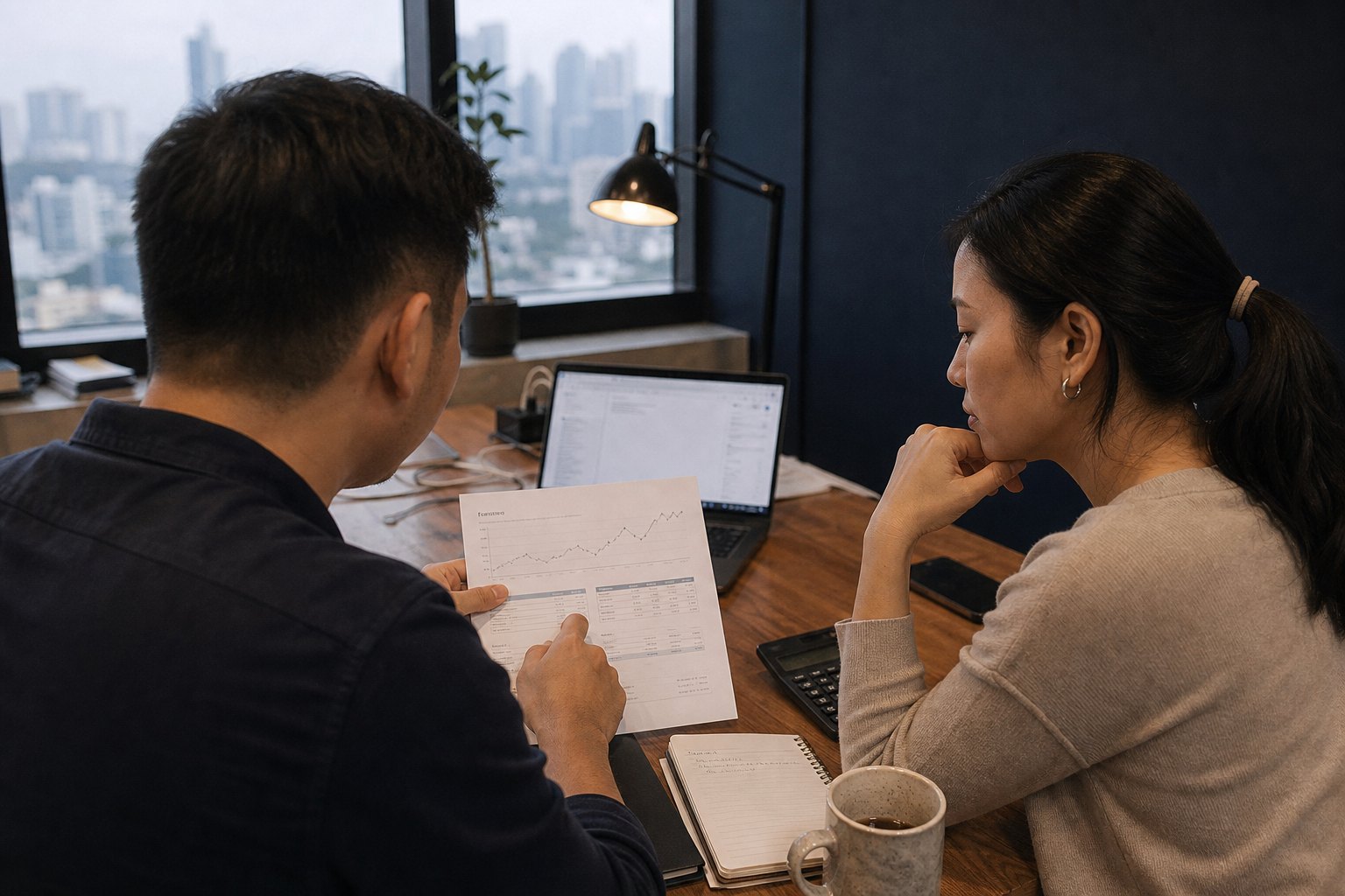Two people reviewing a performance report together